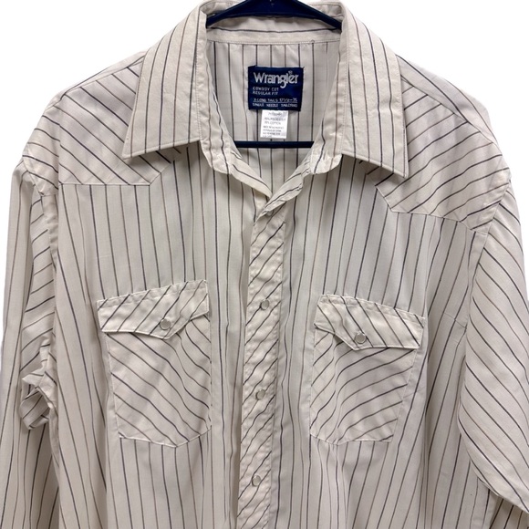 Wrangler Snap Up Cowboy Cut Western Regular Fit Shirt XL Tails Striped 17.5 Neck - Picture 2 of 8